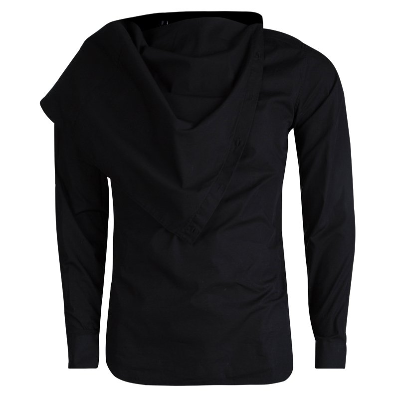 Pre Owned Dior Black Cotton Asymmetric Cape Collar Detail Shirt S