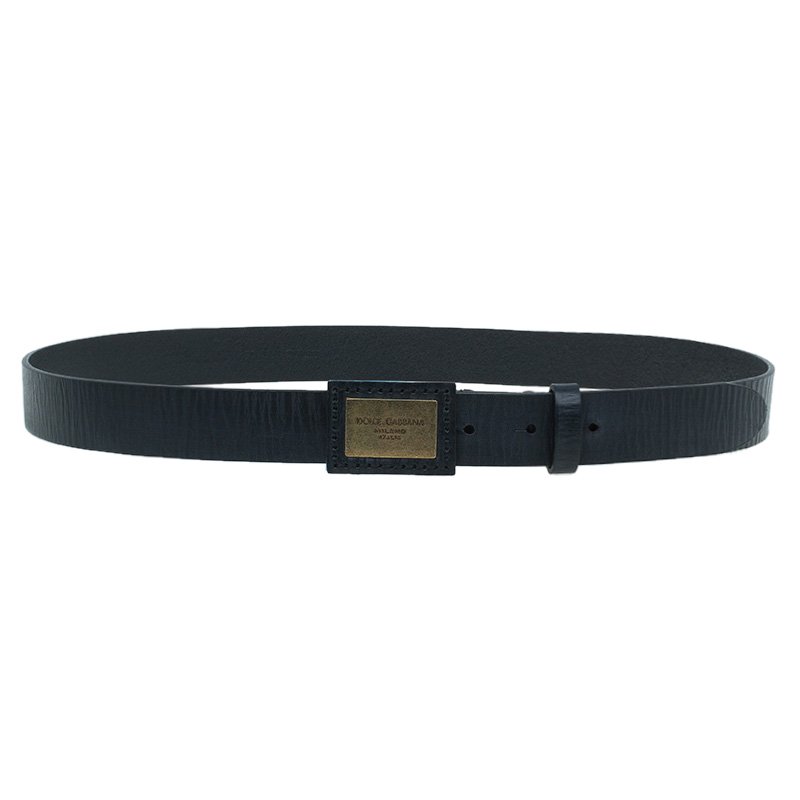 Dolce and Gabbana Black Leather Logo Plaque Belt 100CM