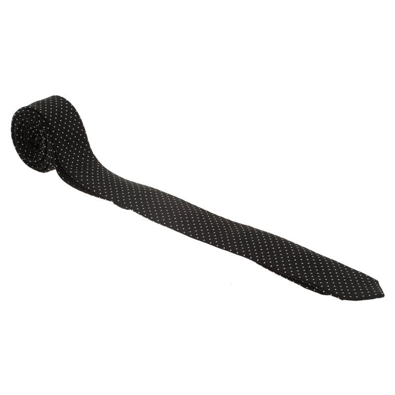 Dolce and Gabbana Black Polka Dot Silk Skinny Tie