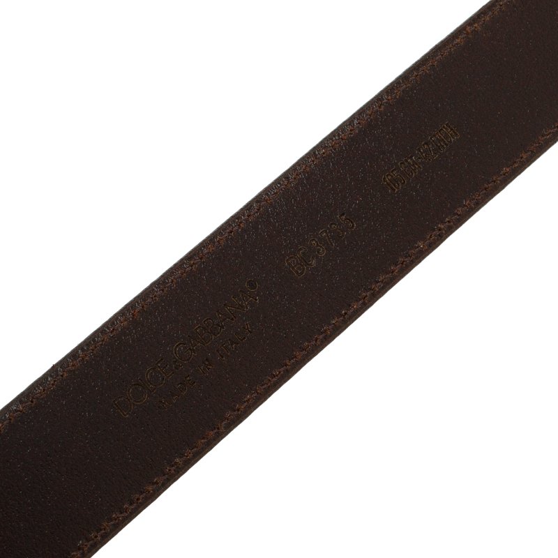 Pre Owned Dolce and Gabbana Grey Leather D&G Buckle Belt 110 CM
