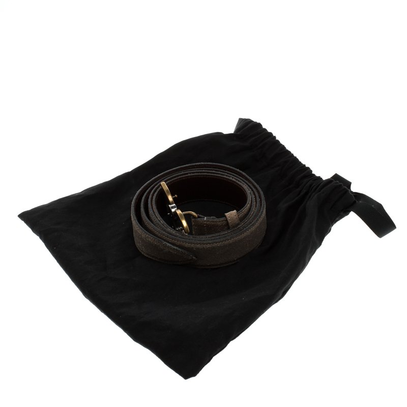 Pre Owned Dolce and Gabbana Grey Leather D&G Buckle Belt 110 CM