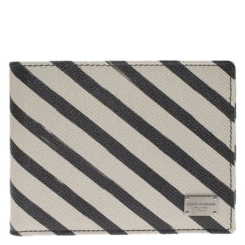 Dolce and Gabbana Two Tone Striped Leather Billfold Wallet