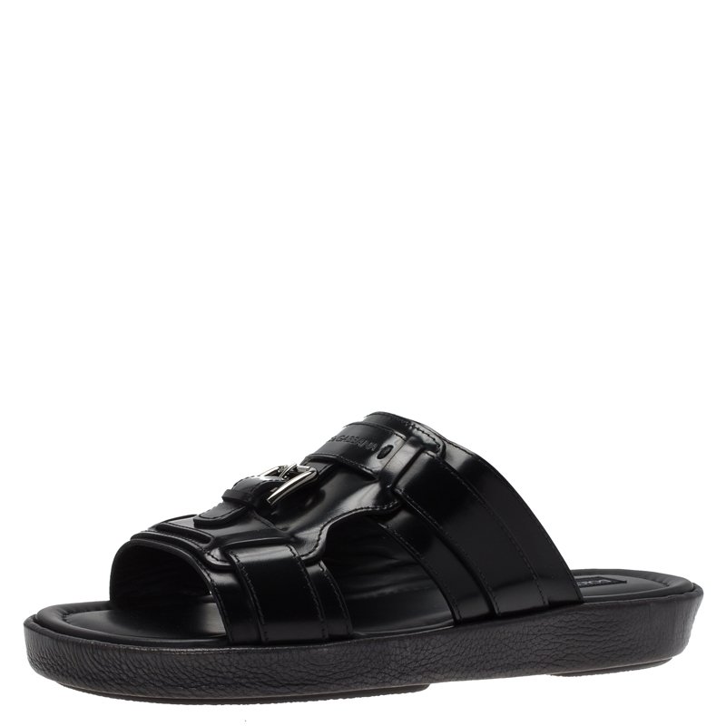 Pre Owned Dolce and Gabbana Black Leather Buckle Sandals Size 43