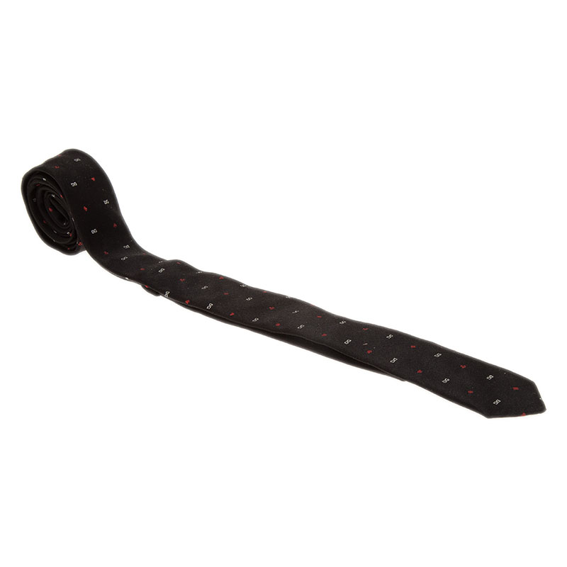 Pre Owned Dolce and Gabbana Black Silk Logo Skinny Tie 