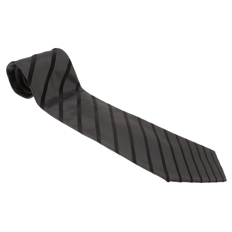 Dolce and Gabbana Grey Striped Silk Tie