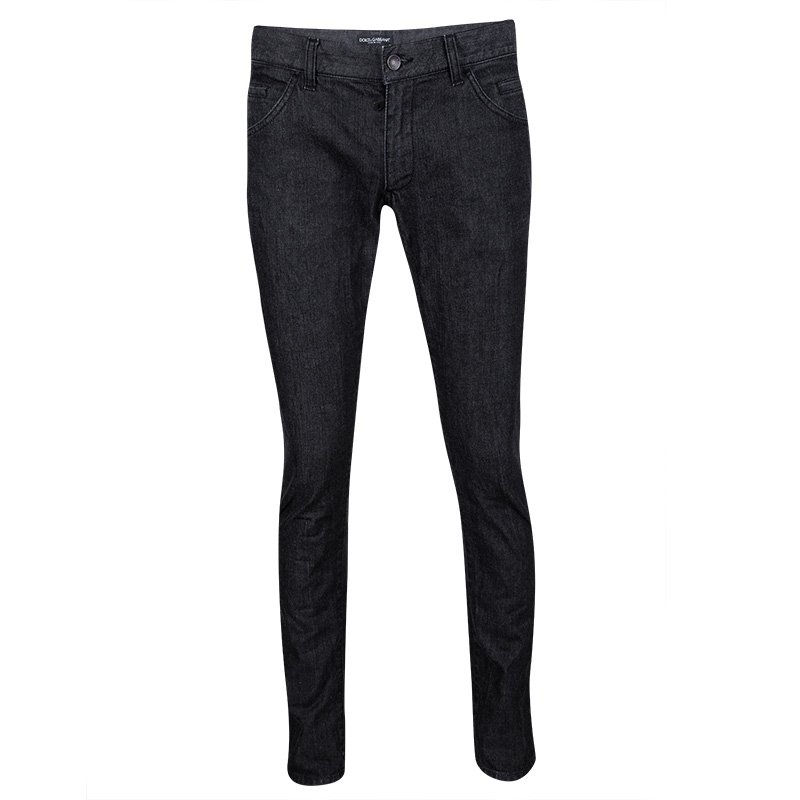 Pre Owned Dolce and Gabbana 14 Gold Black Faded Effect Denim Straight Fit  Jeans M