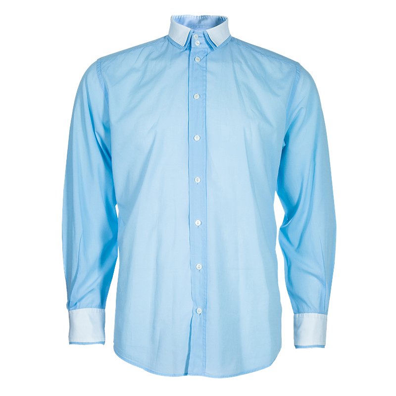 مملوكة مسبقًا Dolce and Gabbana Men's Light Blue Contrast Collar Shirt M