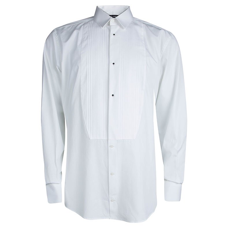 Dolce And Gabbana White Cotton Tuxedo Shirt L
