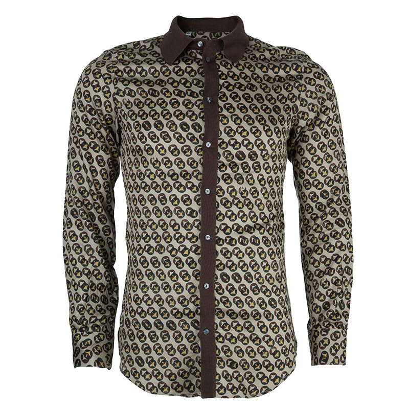 Pre Owned Dolce and Gabbana Men's Gold Fit Printed Shirt S