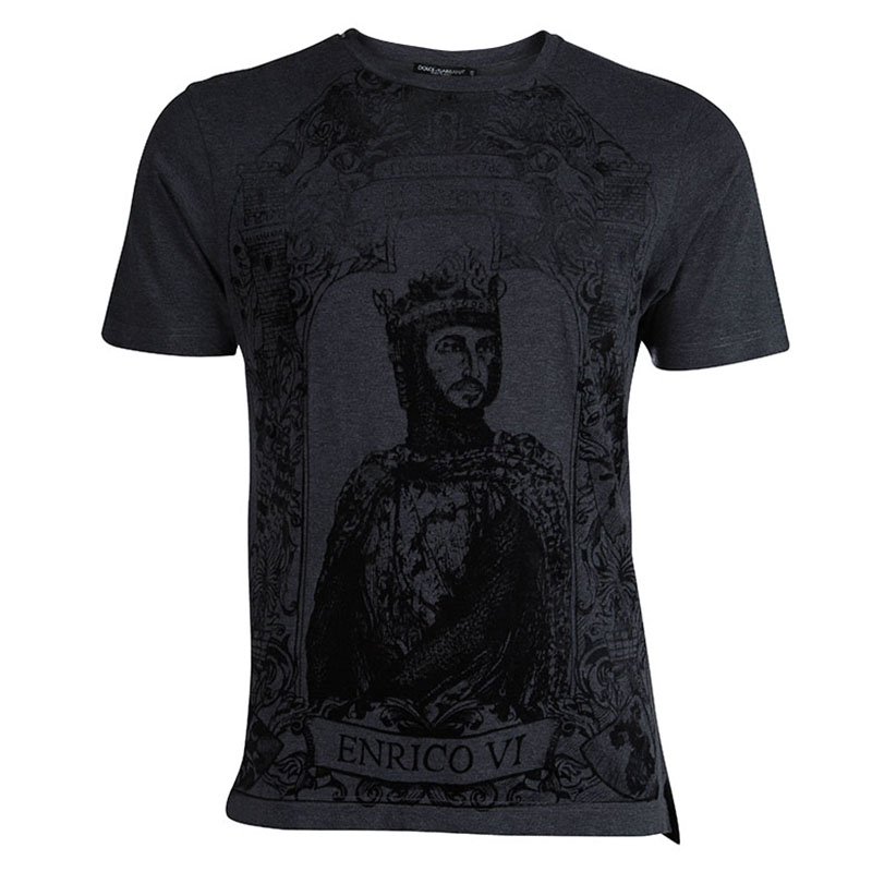 Pre Owned Dolce and Gabbana King Enrico VI Flock Printed T-shirt  M