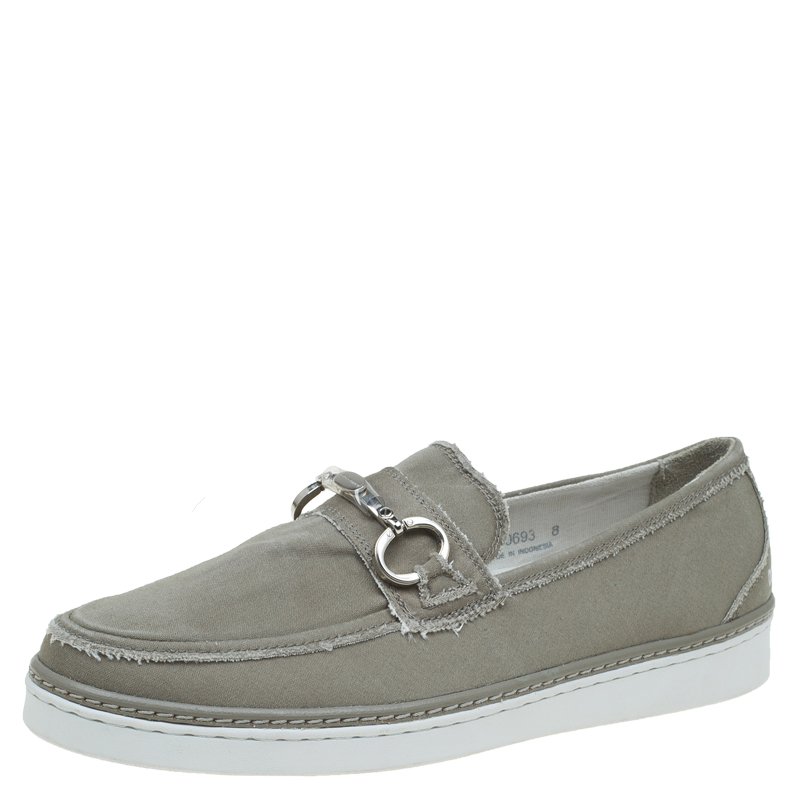 Dolce and Gabbana Fatigue Green Fabric Loafers Size 42
