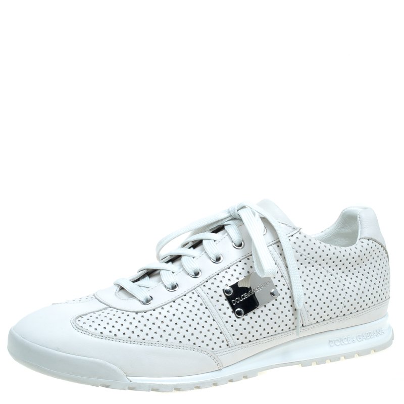 Pre Owned حذاء رياضي دولتشي آند غابانا جلد كريمي مثقب مقاس 44