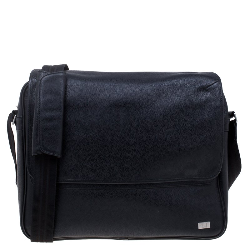 Dunhill Black Pebbled Leather Flap Messenger Bag Dunhill | The Luxury ...