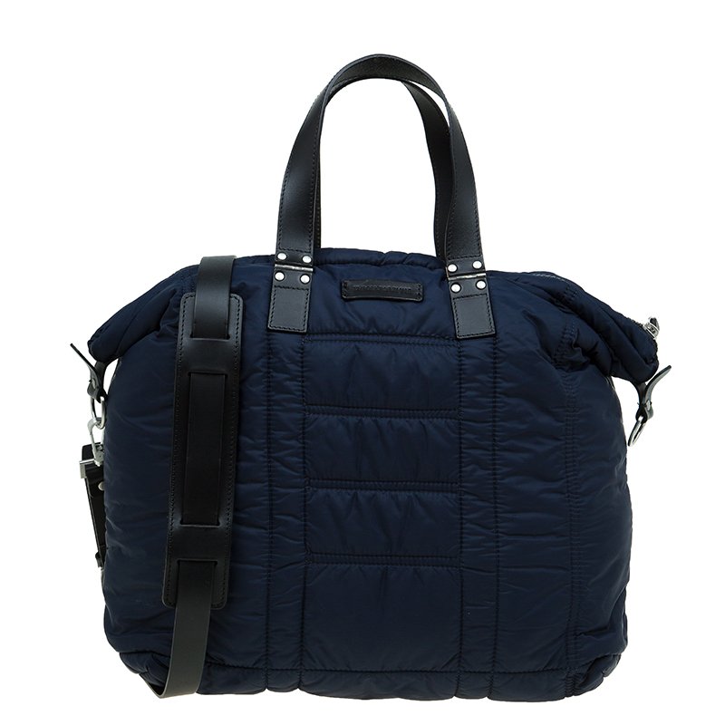 Pre Owned Emporio Armani Navy Blue Nylon Padded Shopper Tote