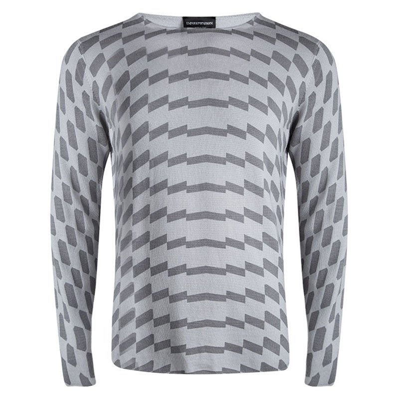 Emporio Armani Grey Wool Geometric Pattern Sweater XXL