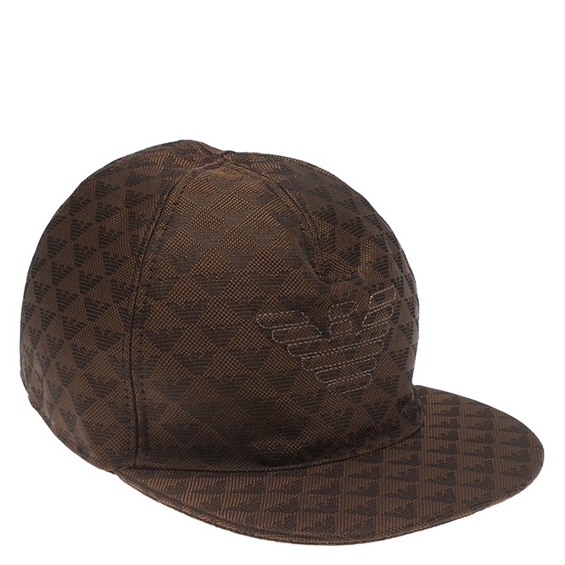 مملوكة مسبقًا Emporio Armani Brown Monogram Baseball Cap Size L