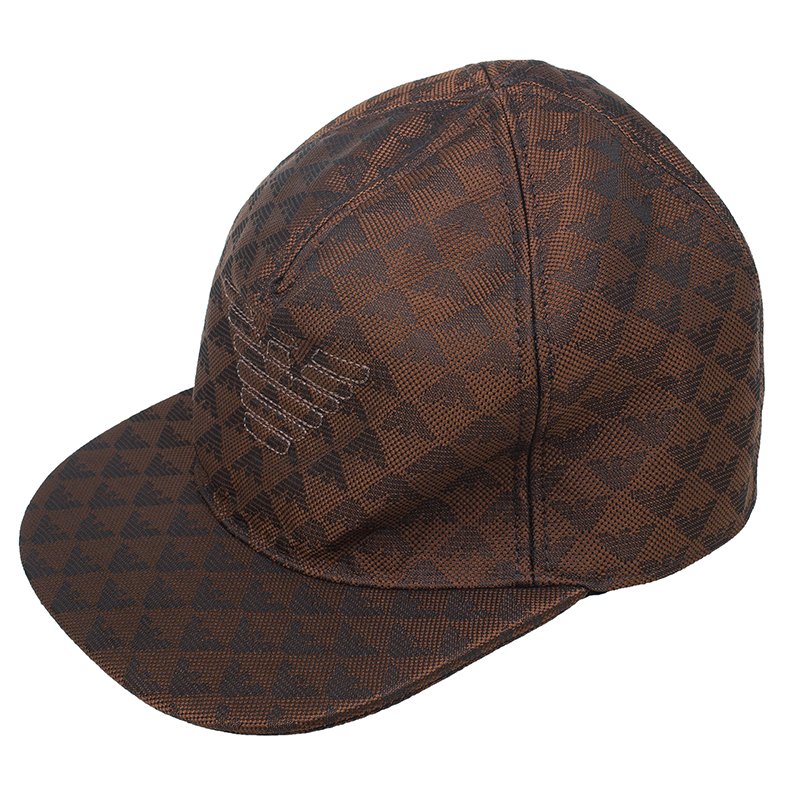 مملوكة مسبقًا Emporio Armani Brown Monogram Baseball Cap Size S
