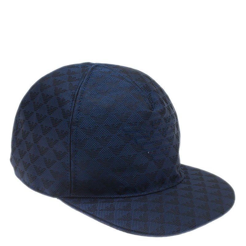 Pre Owned Emporio Armani Blue Monogram Baseball Cap Size M