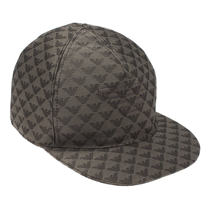 Pre Owned Emporio Armani Grey Monogram Baseball Cap Size S