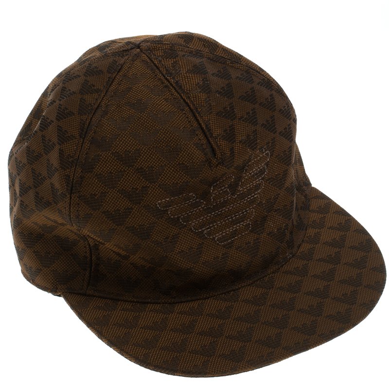 Pre Owned Emporio Armani Brown Monogram Logo Embroidered Baseball Cap M