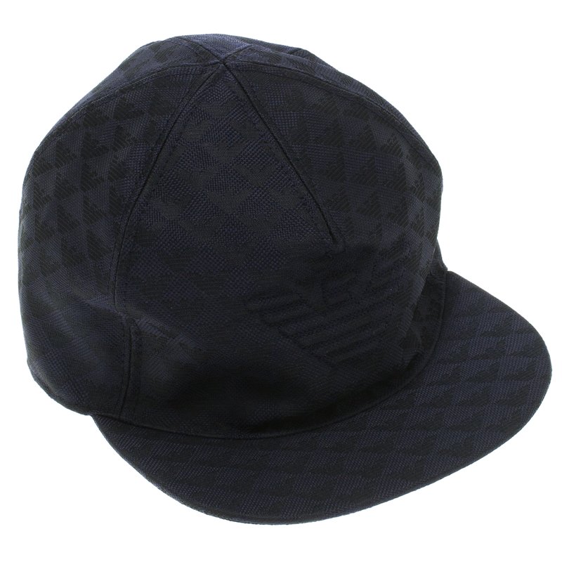 Pre Owned Emporio Armani Navy Blue Monogram Logo Embroidered Baseball Cap M
