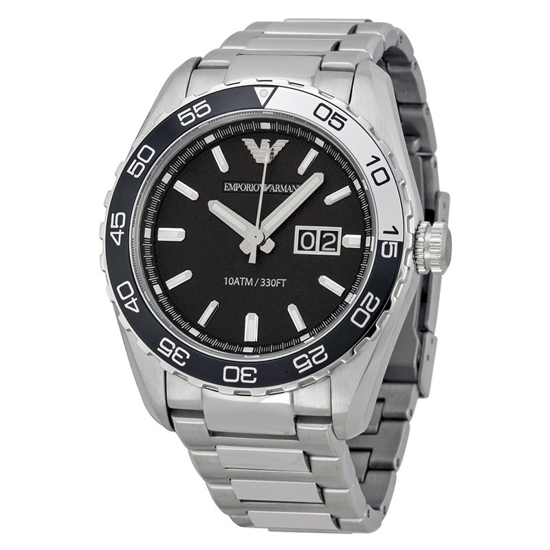 Pre Owned ساعة يد رجالي امبوريو أرماني AR6047 ستانلس ستيل سوداء 46 مم