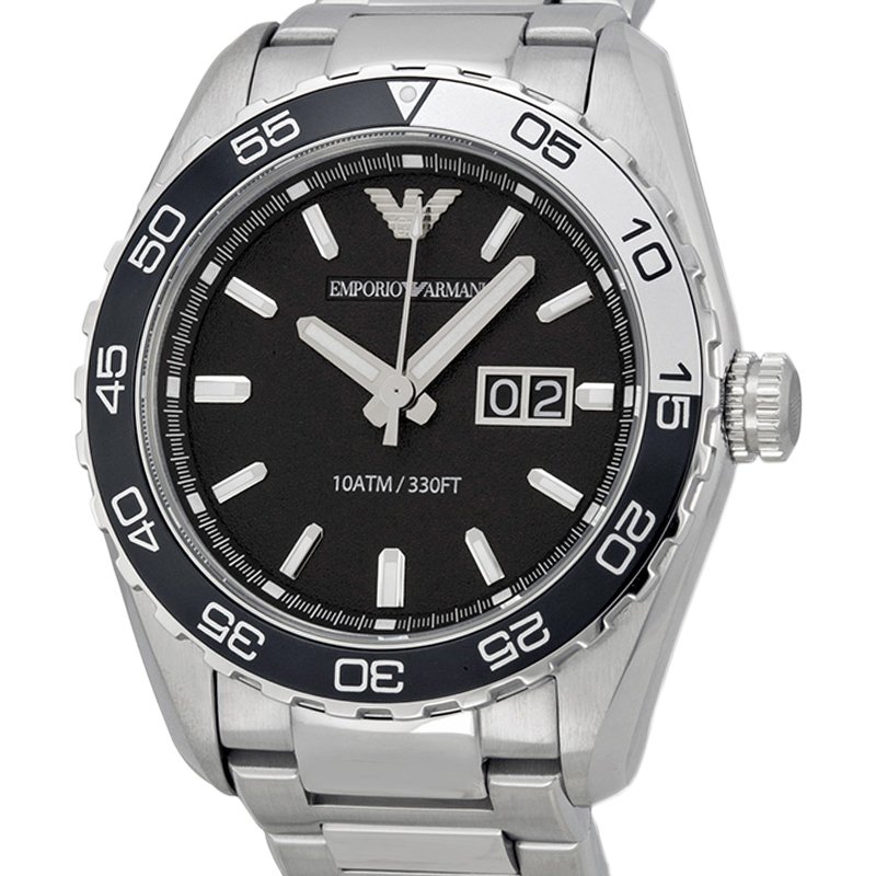 Pre Owned Emporio Armani Black Stainless Steel AR6047 Men's Wristwatch 46MM