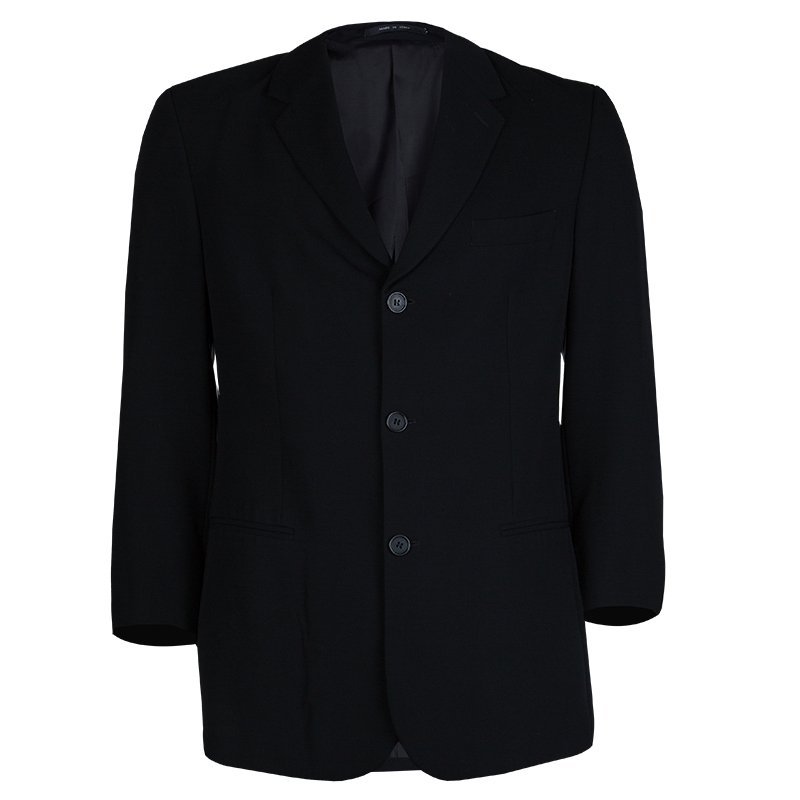 Pre Owned Emporio Armani Black Fleece Wool Blazer M