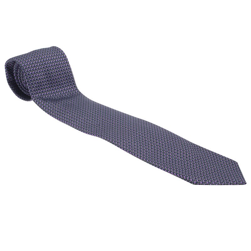 Pre Owned Ermenegildo Zegna Navy Blue & Purple Woven Silk Tie