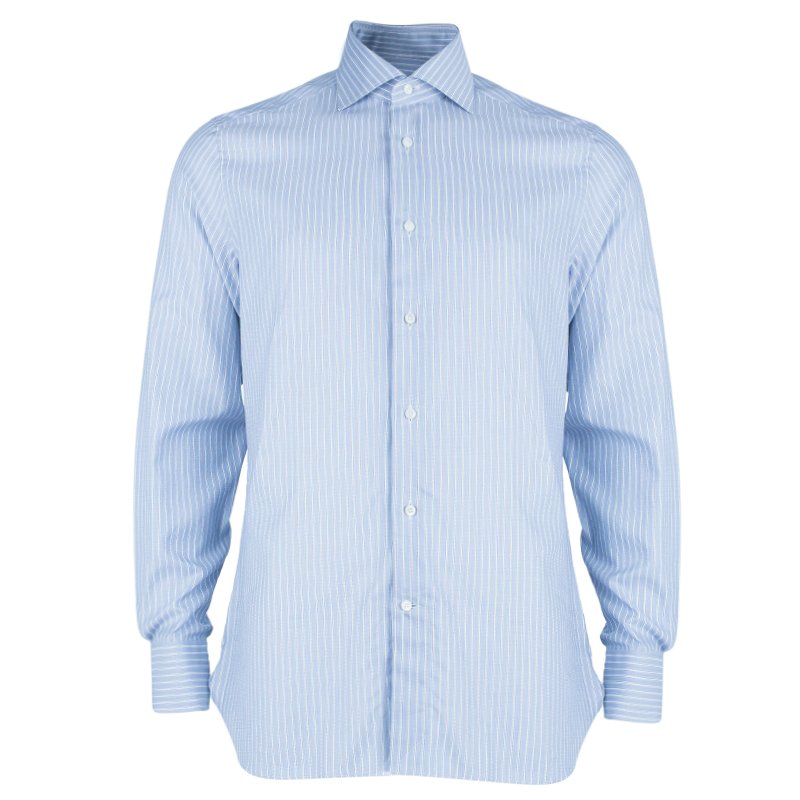 Pre Owned Ermenegildo Zegna Blue Pinstripe Formal Shirt L