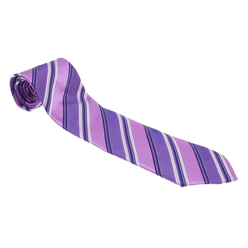 Pre Owned رباط عنق ايرمنيجيلدو زينيا أرجواني حرير مقلم