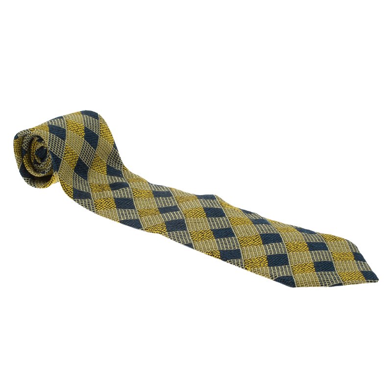 Ermenegildo Zegna Yellow and Blue Woven Silk Tie