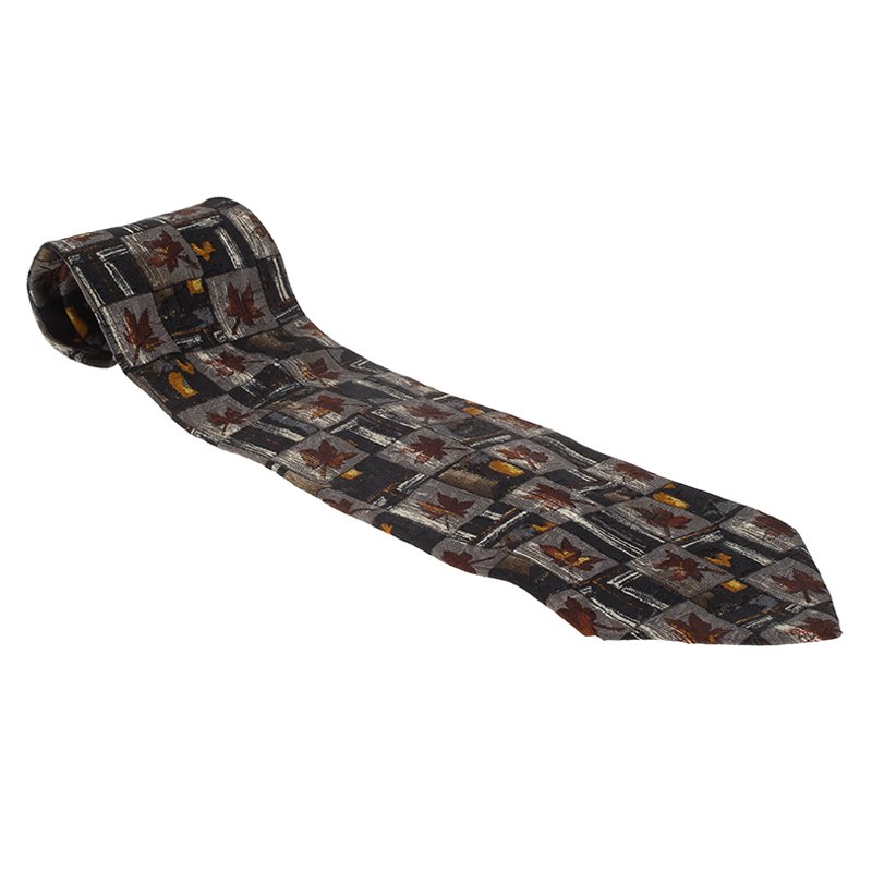 Pre Owned Ermenegildo Zegna Grey Woven Silk Tie