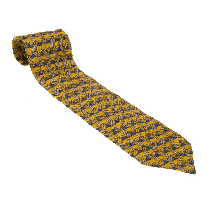 Pre Owned  ربطة عنق ايرمنيجيلدو زينيا حرير أصفر مطبع
