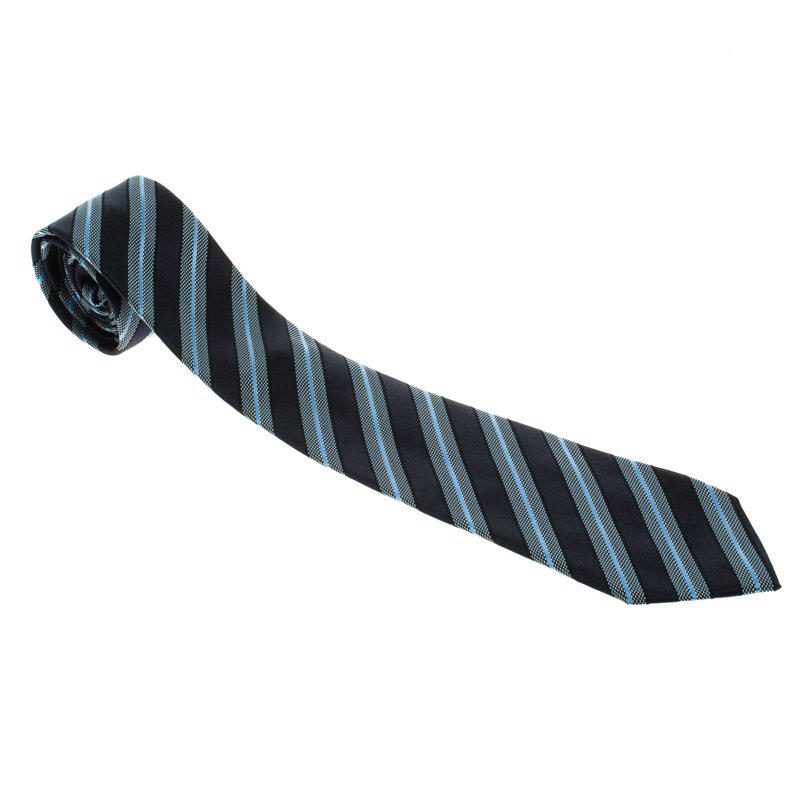 مملوكة مسبقًا Ermenegildo Zegna Navy Blue Textured Striped Silk Tie