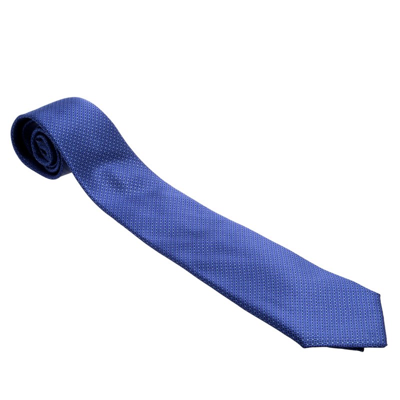 Pre Owned Ermenegildo Zegna Blue Printed Silk Tie