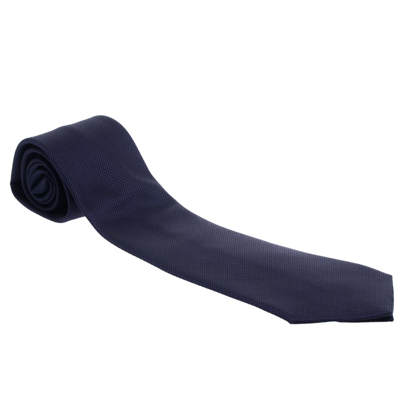 مملوكة مسبقًا ربطة عنق إيرمنجليدو زينيا حرير جاكار أزرق كحلي منقوش