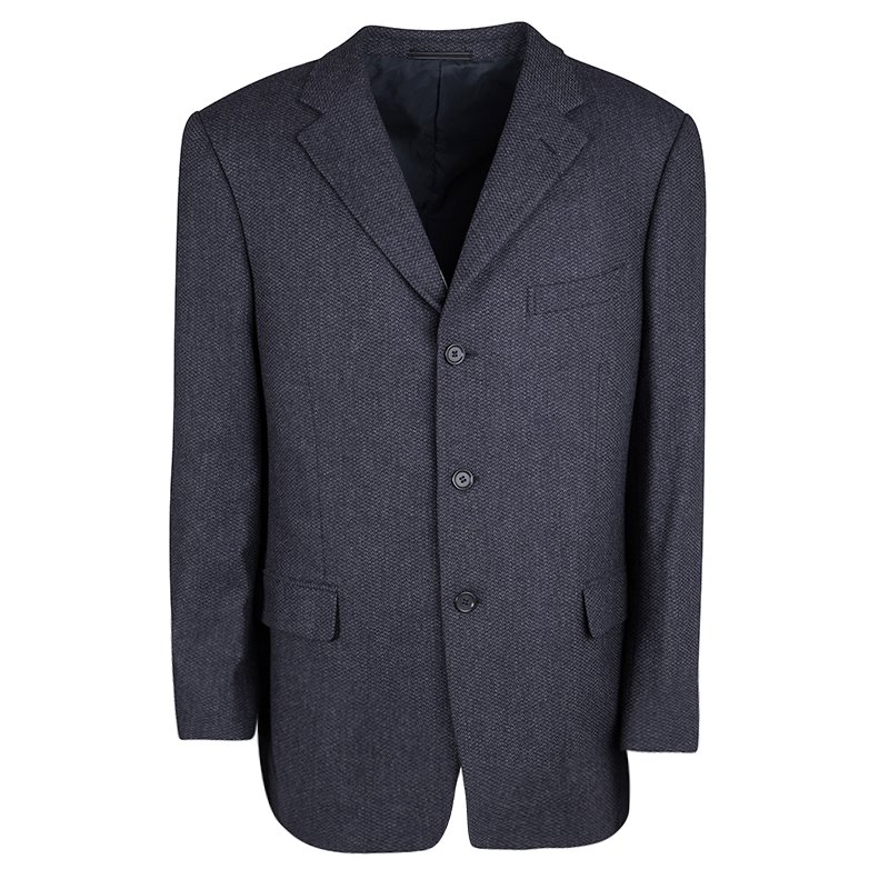 Pre Owned بليزر ايرمنيجيلدو زينيا كشمير وصوف منقوش أزرق ناعم XXL