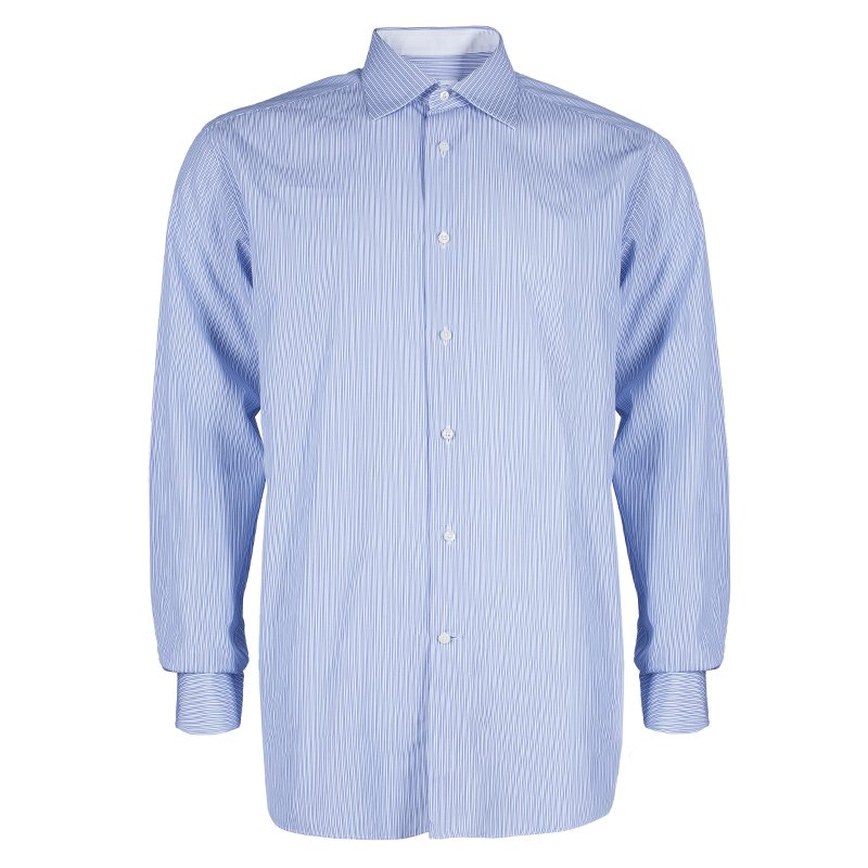 مملوكة مسبقًا قميص ايرمنيجيلدو زينيا أزرق مخطط للرجال L