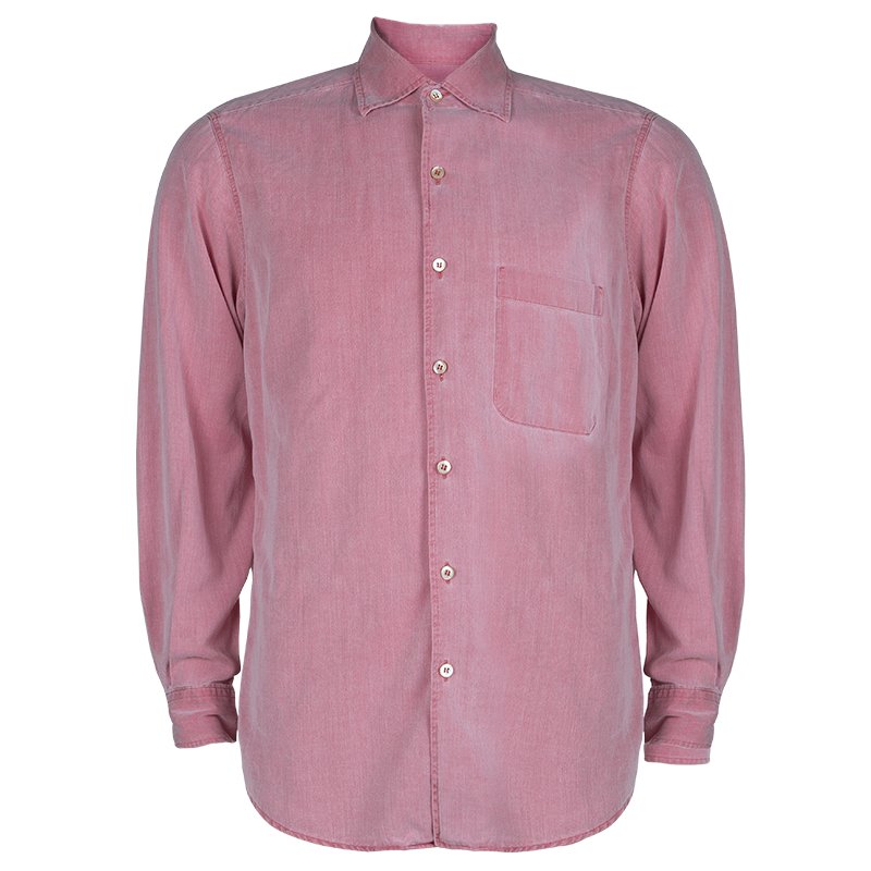 Pre Owned Ermenegildo Zegna Pink Cotton Shirt M