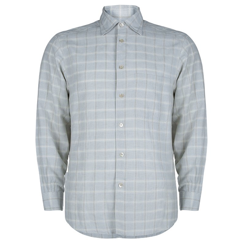 Ermenegildo Zegna Light Grey Checked Shirt M