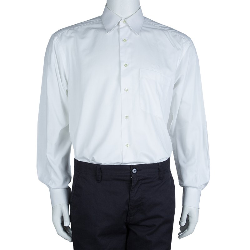 Pre Owned Ermenegildo Zegna White Long Sleeve Buttondown Cotton Shirt L