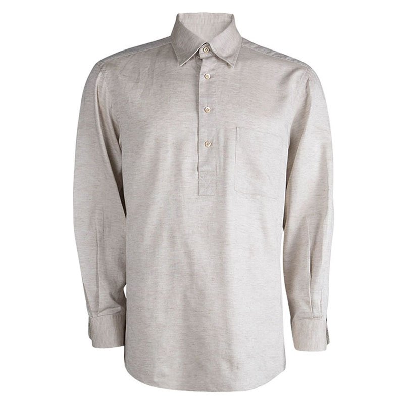 مملوكة مسبقًا Ermenegildo Zegna Beige Linen Blend Long Sleeve Shirt XL