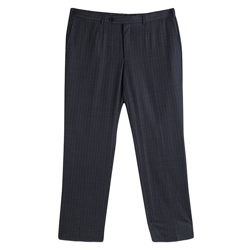 Ermenegildo Zegna Grey Striped Wool Regular Fit Trousers 3XL