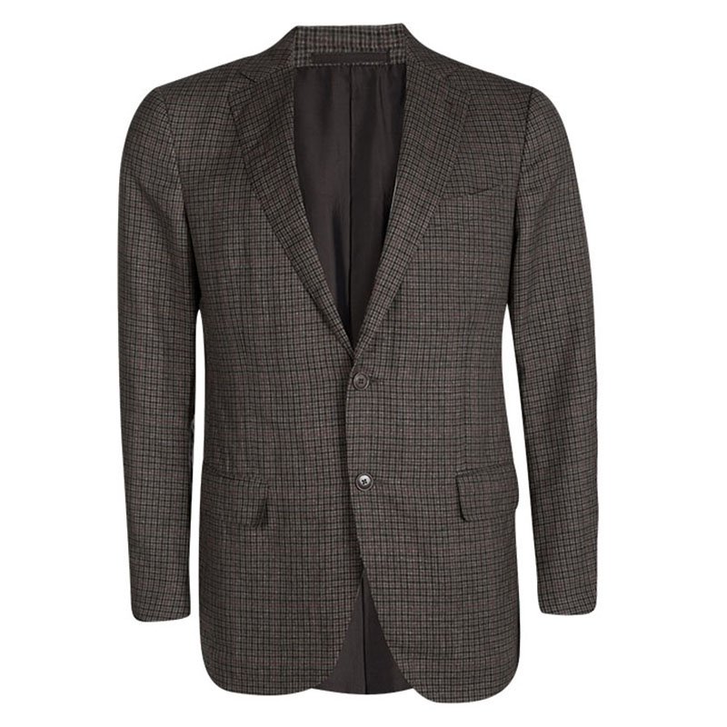 Pre Owned Ermenegildo Zegna Crossover Brown Checked Regular Fit Blazer L