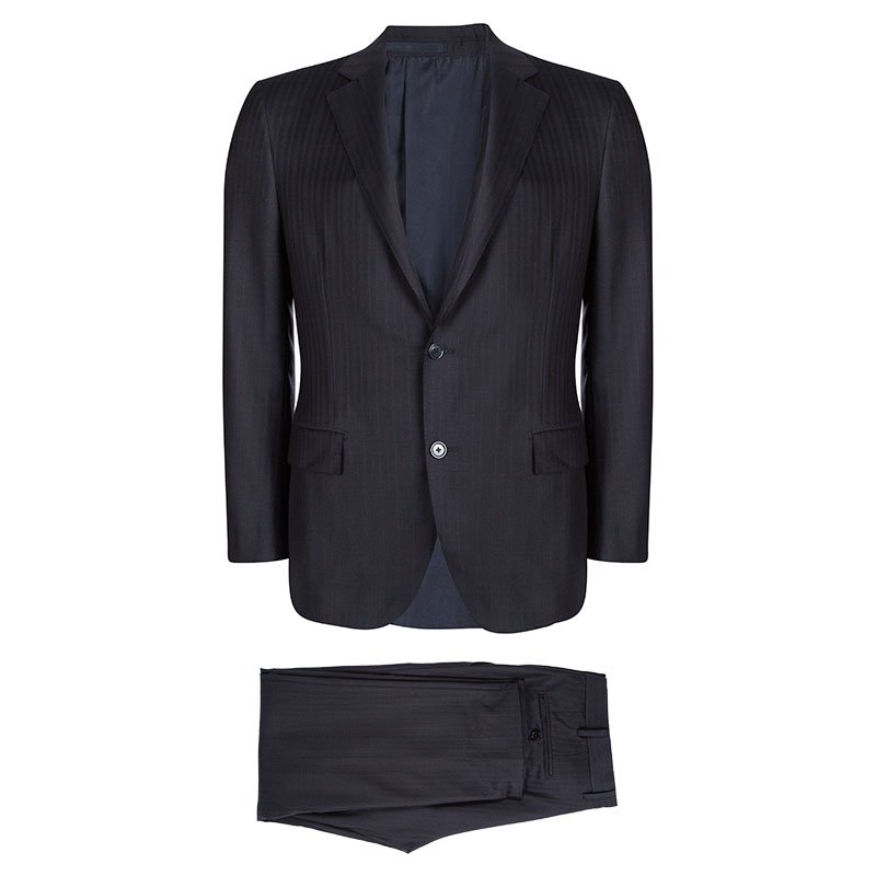 Ermenegildo Zegna Navy Blue Striped Regular Fit Trofeo Pant Suit L