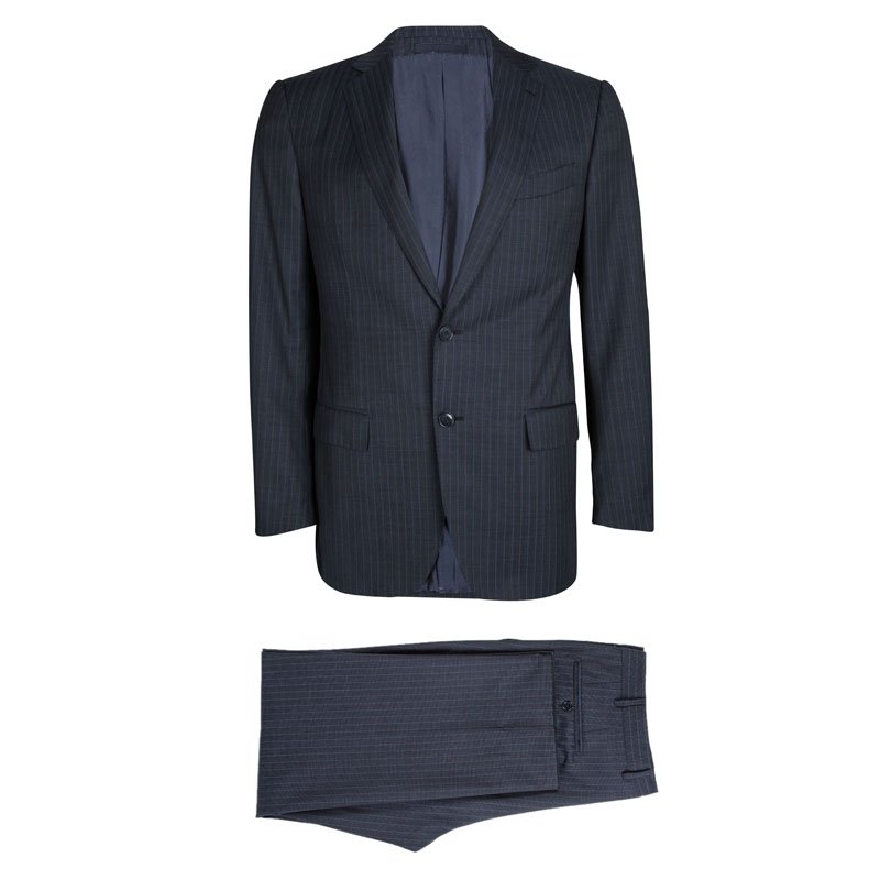 Ermenegildo Zegna Multiseason Navy Blue Striped Wool Regular Fit Mila Suit L
