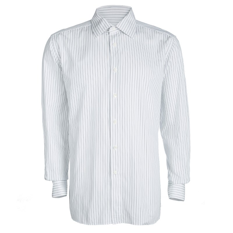 Ermenegildo Zegna White Striped Cotton Regular Fit Button Front Shirt ...