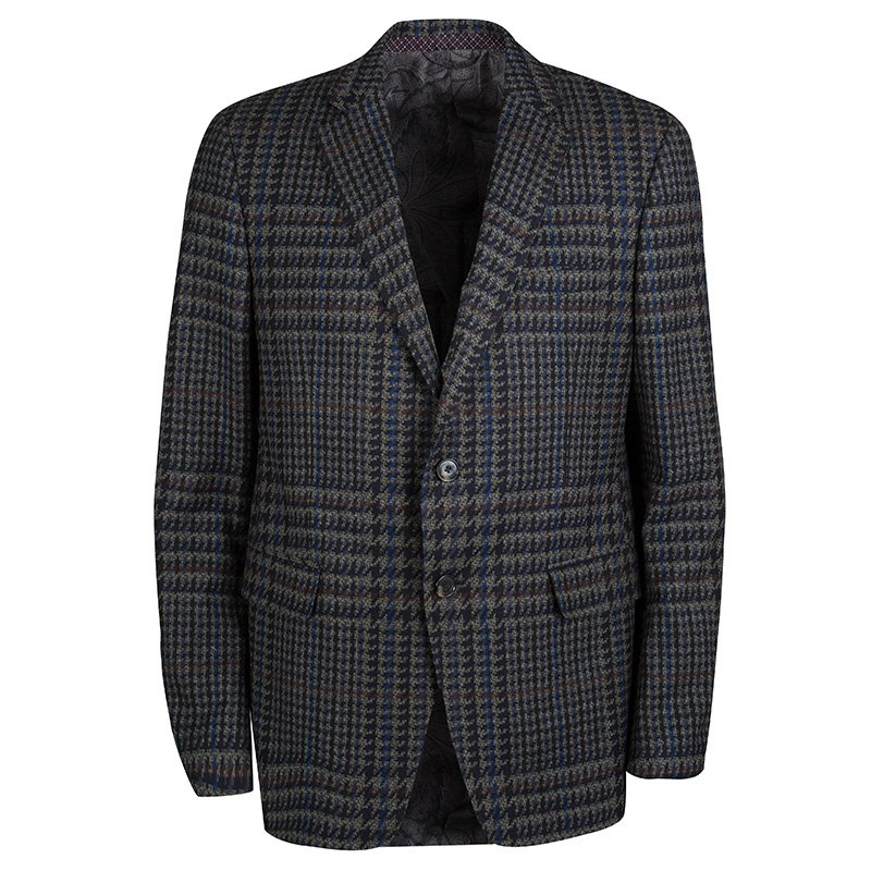 Pre Owned Etro Multicolor Printed Wool Notched Collar Blazer L
