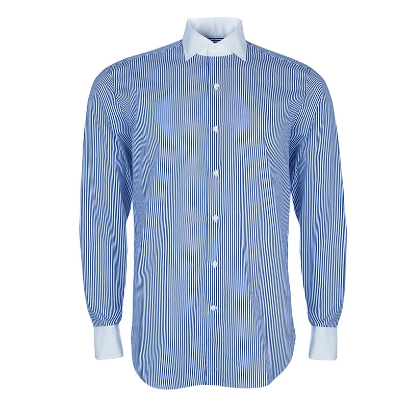 Pre Owned Etro Men's Blue Striped Shirt M
